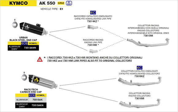 Kymco AK 550 Catalytic homologated link pipe for Urban Exhaust