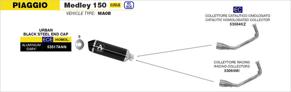 Piaggio MEDLEY 150 Urban  aluminium "Dark" silencer with "Dark" end cap