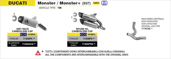 Ducati Monster 937 Round-Sil titanium "Dark" double silencer (upper & lower) with carby end cap