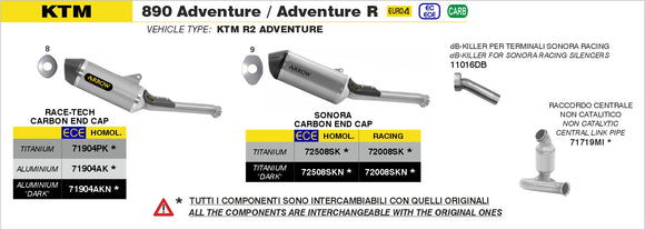 KTM 890 Adventure / R Race-Tech aluminium "Dark" silencer with carby end cap