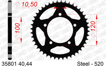 Aprilia Pegaso Strada (650cc) 2005-2006 - AFAM Rear Sprocket, 520 (OE Pitch), Steel - 44T (orig size) - 35801-44 - P3 Tuning
