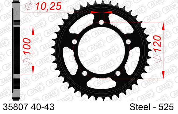 Aprilia RSV4 (1000cc) 2015-2020 - AFAM Rear Sprocket, 525 (OE Pitch), Steel - 40T, 110 links reqd - 35807-40 - P3 Tuning