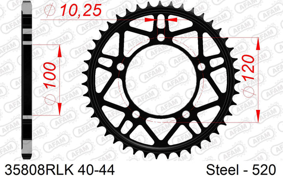 Aprilia RSV4 APRC (1000cc) 2011-2014 - AFAM Rear Sprocket, 520 conversion, Steel - 40T, 110 links reqd - 35808RLK-40 - P3 Tuning