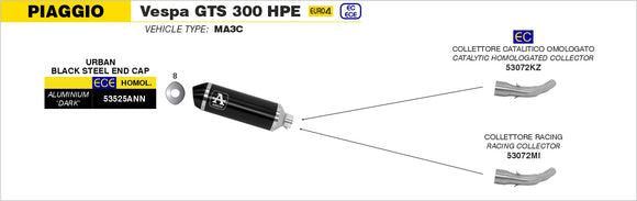 Piaggio VESPA GTS 300 HPE Urban  aluminium "Dark" silencer with "Dark" end cap