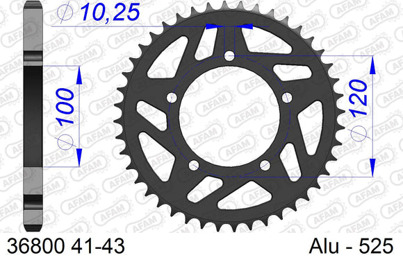 Aprilia Tuono 1000 2003-2005 - AFAM Rear Sprocket, 525 (OE Pitch), Alu - 42T (orig size) - 36800-42 - P3 Tuning