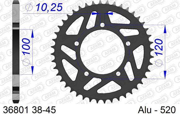 Aprilia RS125 2006-2010 - AFAM Rear Sprocket, 520 (OE Pitch), Alu - 40T (orig size) - 36801-40 - P3 Tuning