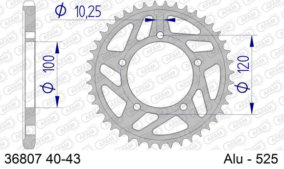 Aprilia RSV4 (1000cc) 2010-2011 - AFAM Rear Sprocket, 525 (OE Pitch), Alu - 41T, 110 links reqd, fits R - 36807-41 - P3 Tuning