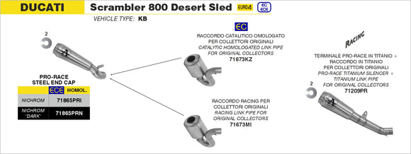 Ducati Scrambler 800 Desert Sled Catalytic mid-pipe for stock collectors