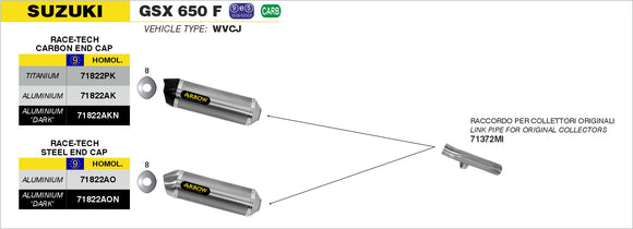 Suzuki GSX 650 F Race-Tech aluminium "Dark" silencer with carby end cap