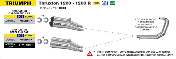 Triumph THRUXTON 1200 / 1200 R Nichrom Pro-Racing silencers (right & left) with carbon end cap