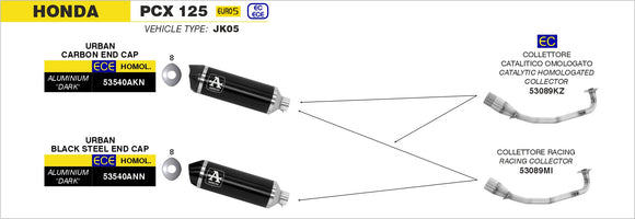 Honda PCX 125 Urban  aluminium "Dark" silencer with carbon end cap