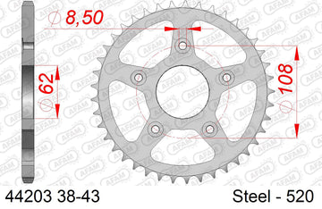 Aprilia RS125 1996-1998 - AFAM Rear Sprocket, 520 (OE Pitch), Steel - 39T (orig size) - 44203-39 - P3 Tuning