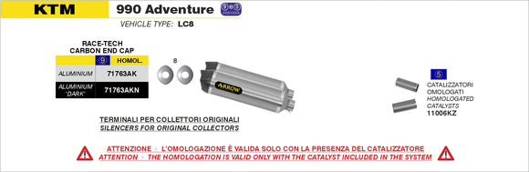 KTM 990 Adventure Race-Tech aluminium "Dark" (DX+SX) silencer with carby end cap