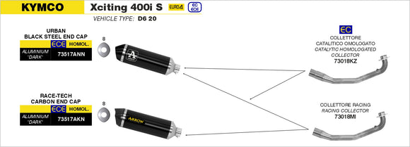 Kymco XCITING 400i S Urban  aluminium "Dark" silencer with "Dark" end cap