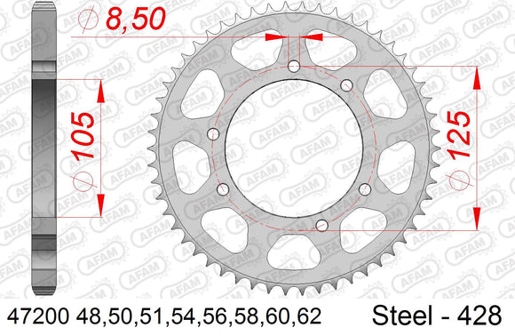 Yamaha XT125X / R 2005-2011 - AFAM Rear Sprocket, 428 (OE Pitch), Steel - 54T, 132 links reqd - 47200-54 - P3 Tuning