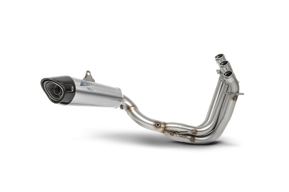 CLEARANCE - TRIUMPH TRIDENT 660 (21-23) ZARD STAINLESS STEEL FULL EXHAUST SYSTEM (REMOVABLE BAFFLE) CARBON END CAP