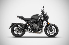 CLEARANCE - TRIUMPH TRIDENT 660 (21-23) ZARD STAINLESS STEEL FULL EXHAUST SYSTEM (REMOVABLE BAFFLE) CARBON END CAP
