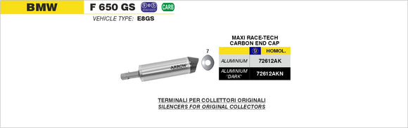 BMW F 650 GS Maxi Race-Tech aluminium "Dark" silencer with carby end cap
