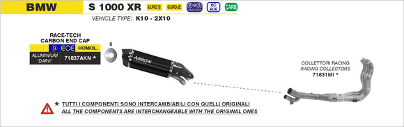 BMW S 1000 XR Race-Tech aluminium "Dark" silencer with carby end cap