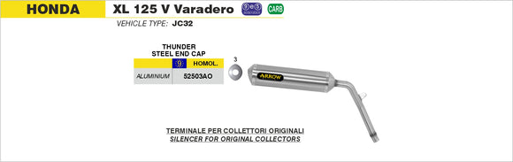 Honda XL 125 V VARADERO Off-Road Thunder aluminium silencer homologated