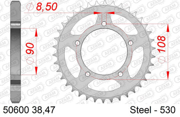 Ducati 500 LD / SL Pantah 1979-1979 - AFAM Rear Sprocket, 530 (OE Pitch), Steel - 38T (orig size) - 50600-38 - P3 Tuning