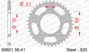 Ducati 851 Sport / SP1 1988-1989 - AFAM Rear Sprocket, 520 (OE Pitch), Steel - 38T (orig size) - 50601-38 - P3 Tuning