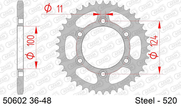 Ducati 851 Sport / SP1 1992-1994 - AFAM Rear Sprocket, 520 (OE Pitch), Steel - 40T, 102 links reqd - 50602-40 - P3 Tuning