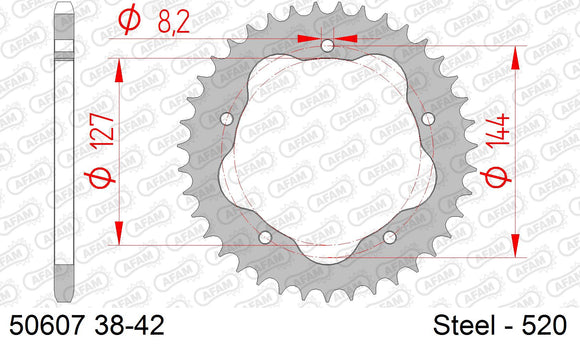 Ducati Monster 800 S2R 2005-2007 - AFAM Rear Sprocket, 520 conversion, Steel PCD2 - 39T, 104 links reqd, fits PCD2 - 50607-39 - P3 Tuning