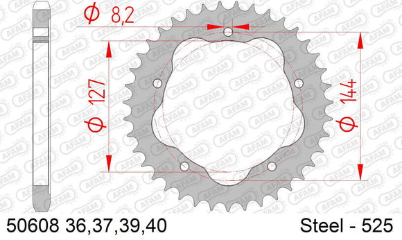 Ducati 848 Evo / Corse 2010-2013 - AFAM Rear Sprocket, 525 conversion, Steel PCD2 - 39T (orig size), fits PCD2 - 50608-39 - P3 Tuning