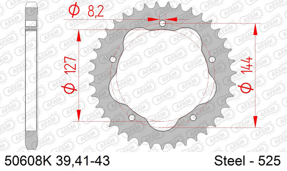 Ducati Hypermotard 939 2016-2018 - AFAM Rear Sprocket, 525 conversion, Steel PCD2 - 42T, 106 links reqd, fits PCD2 - 50608K-42 - P3 Tuning