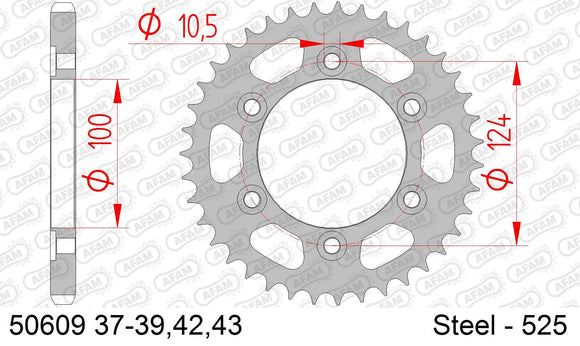 Ducati 996 ST4S 2001-2002 - AFAM Rear Sprocket, 525 (OE Pitch), Steel - 42T, 104 links reqd - 50609-42 - P3 Tuning