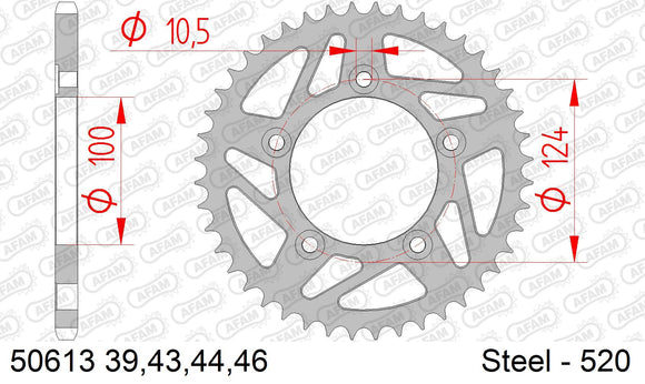 Ducati Scrambler Full Throttle (800cc) 2015-2020 - AFAM Rear Sprocket, 520 (OE Pitch), Steel - 44T, 104 links reqd - 50613-44 - P3 Tuning