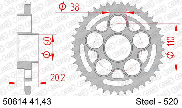 Ducati Monster 800 S2R 2005-2007 - AFAM Rear Sprocket, 520 (OE Pitch), Steel - 41T (orig size) - 50614-41 - P3 Tuning