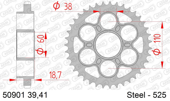 Ducati Streetfighter V4 / S / SP 2022-2026 - AFAM Rear Sprocket, 525 (OE Pitch), Steel - 39T, 116 links reqd, fits inc S - 50901-39 - P3 Tuning