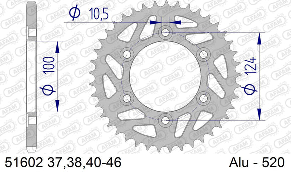 Ducati Monster 600 1994-1994 - AFAM Rear Sprocket, 520 (OE Pitch), Alu - 40T, 100 links reqd - 51602-40 - P3 Tuning