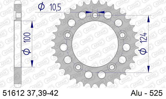 Ducati 749 2005-2006 - AFAM Rear Sprocket, 525 (OE Pitch), Alu - 39T (orig size) - 51612-39 - P3 Tuning