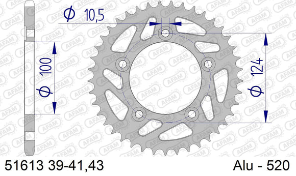 Ducati 749 2004-2004 - AFAM Rear Sprocket, 520 conversion, Alu - 43T, 102 links reqd - 51613-43 - P3 Tuning