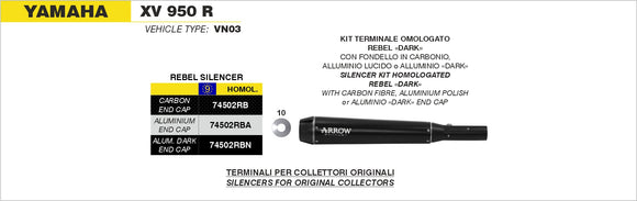 Yamaha XV (Bolt) 950 R Rebel silencer with aluminium "Dark" end cap