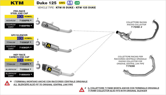KTM DUKE 125 Indy Race aluminium "Dark" silencer with carby end cap