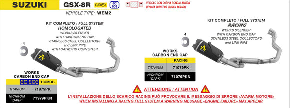 Suzuki GSX-8R Works Titanium racing full system with carby end cap