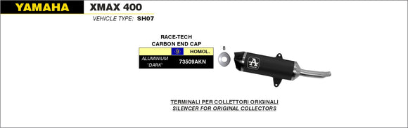 Yamaha XMAX 400 Race-Tech aluminium "Dark" silencer with carby end cap