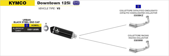 Kymco DOWNTOWN 125i Catalytic homologated collector for Urban Exhaust
