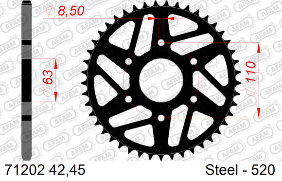 KTM 125 RC 2014-2023 - AFAM Rear Sprocket, 520 (OE Pitch), Steel - 42T, 112 links reqd - 71202-42 - P3 Tuning