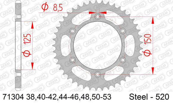 KTM 250 EXC 2002-2002 - AFAM Rear Sprocket, 520 (OE Pitch), Steel - 48T, 114 links reqd - 71304-48 - P3 Tuning
