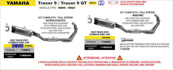 Yamaha TRACER 9 All Version Homologated full system with Indy Race EVO titanium silencer