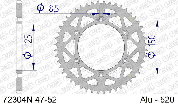 KTM 250 EXC 2007-2018 - AFAM Rear Sprocket, 520 (OE Pitch), Alu - 50T (orig size) - 72304N-50 - P3 Tuning