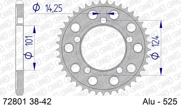 KTM 990 Super Duke 2006-2012 - AFAM Rear Sprocket, 525 (OE Pitch), Alu - 38T (orig size) - 72801-38 - P3 Tuning