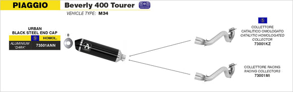 Piaggio BEVERLY 400 TOURER Racing collector for Urban Exhaust
