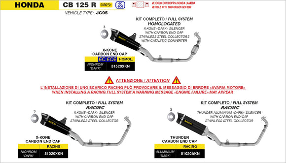 Honda CB 125 R Full system racing with X-Kone "Dark" silencers