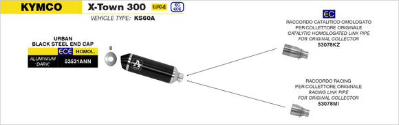 Kymco X-TOWN 300 Urban  aluminium "Dark" silencer with "Dark" end cap